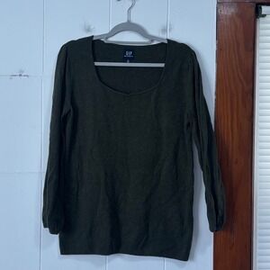 GAP Maternity Olive Green Scoop Neck Cotton Blend Knit Sweater Top Womens Medium